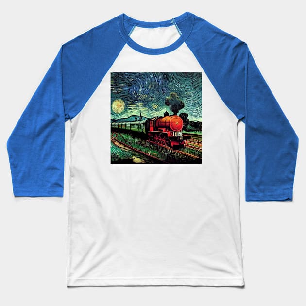 Starry Night Wizarding Express Train Baseball T-Shirt by Grassroots Green